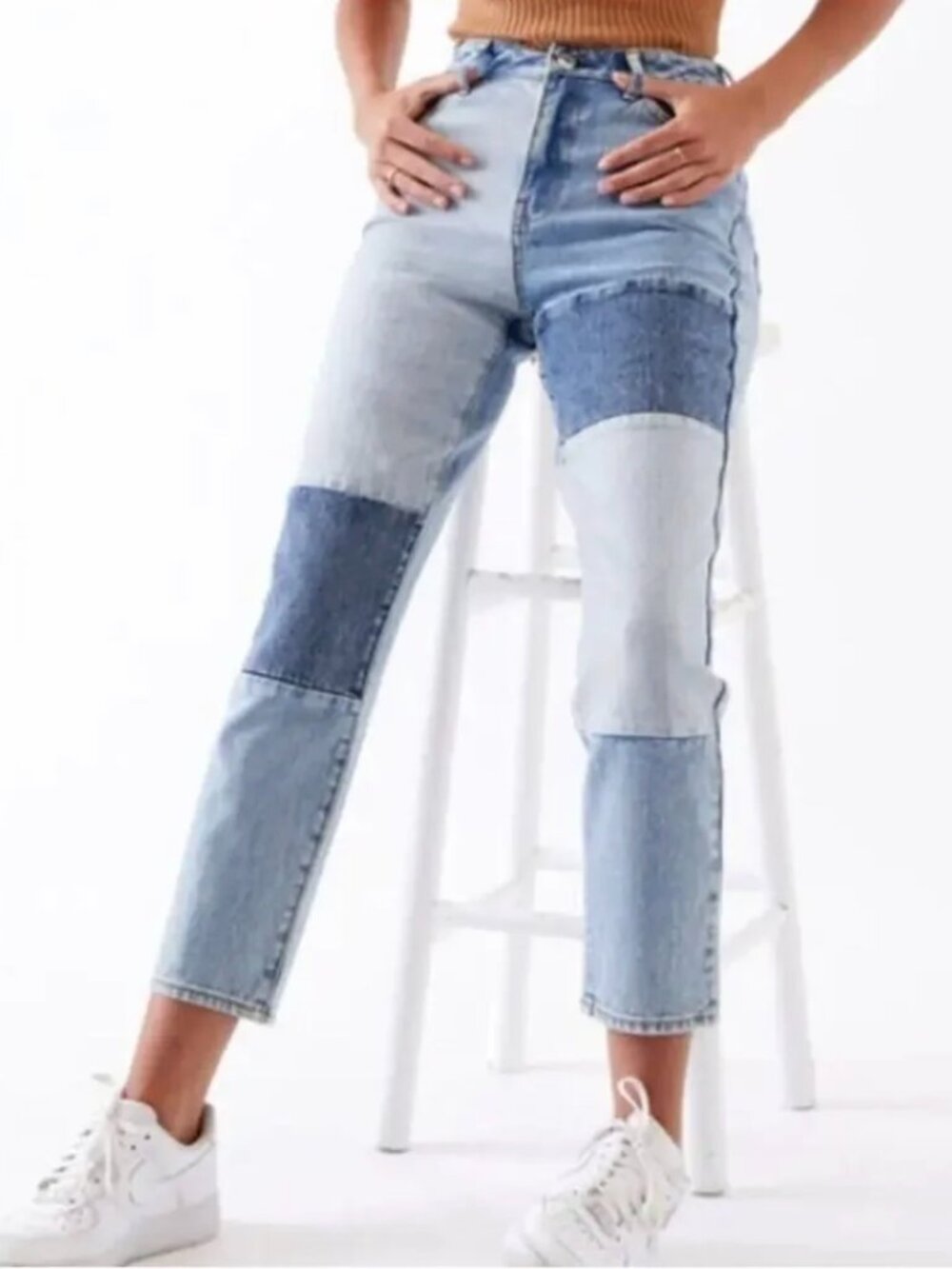 PACSUN Patchwork High-Rise Denim Mom Jeans
